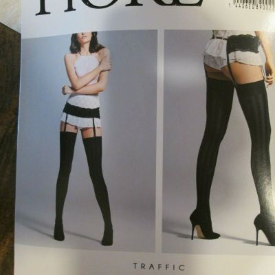 FIORE TRAFFIC GARTER STOCKINGS BLACK MELANGE STRIPED PATTERN  SIZE 2 & 3